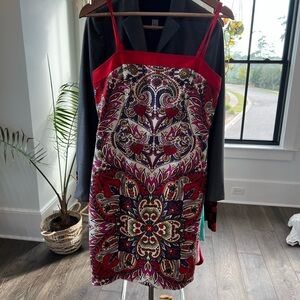 Anthropologie Red and Purple Paisley Mini Dress